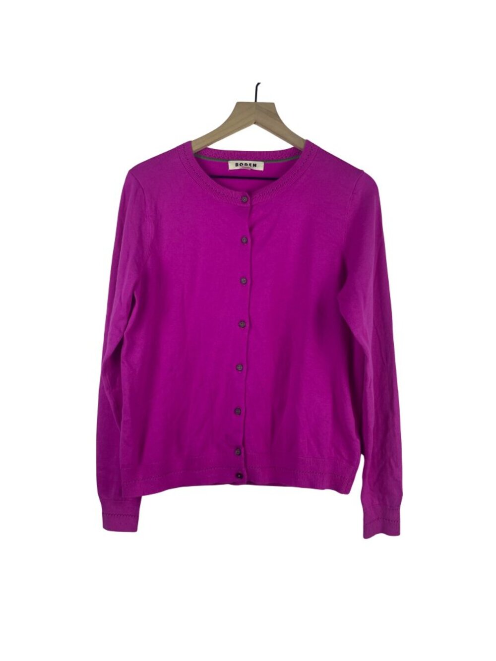 Boden Womens Fuchsia Button-Front Cardigan Sweater M Cotton Blend Long Sleeve